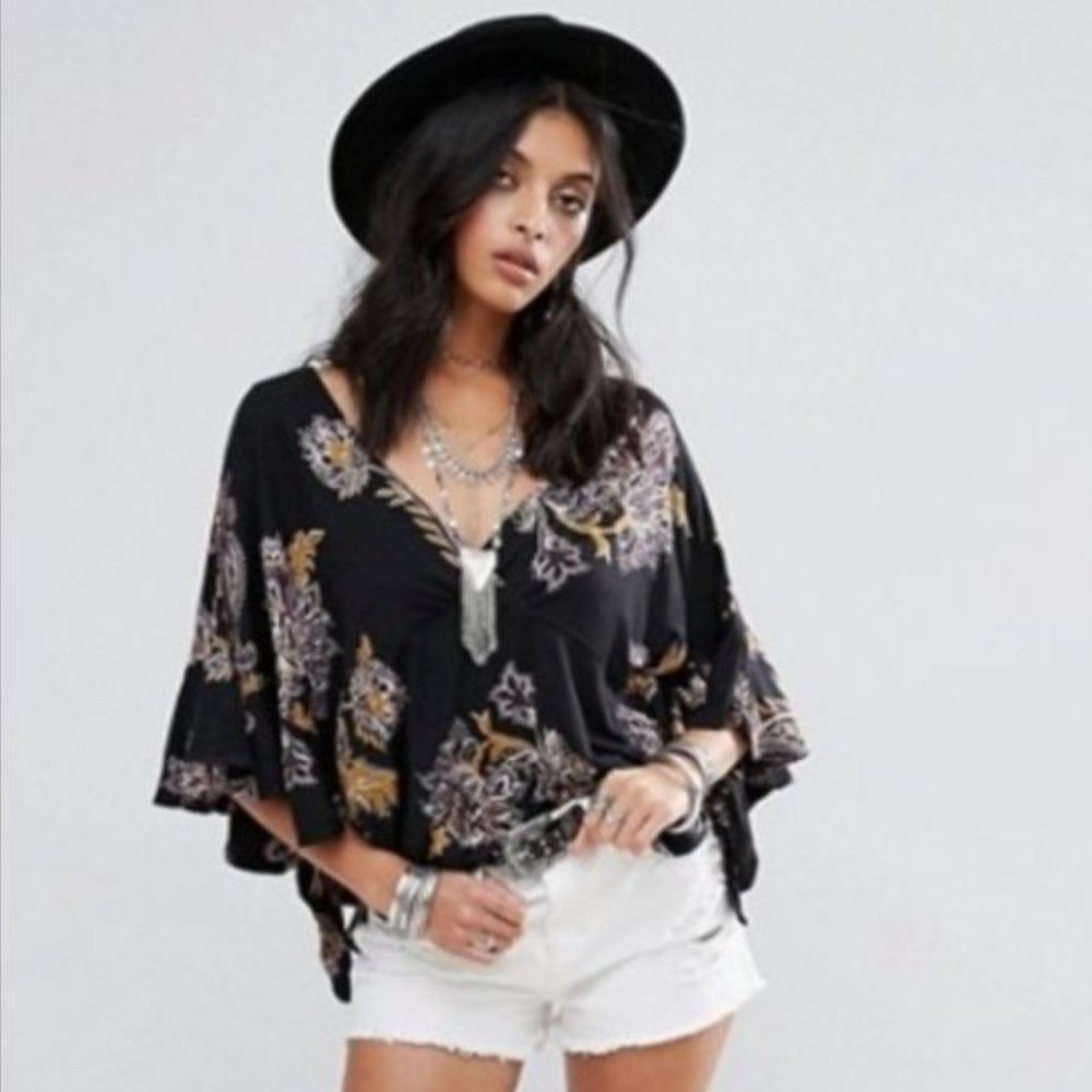 FREE PEOPLE Maui Wowie Side Tie Flutter Sleeve Top EUC sz XS